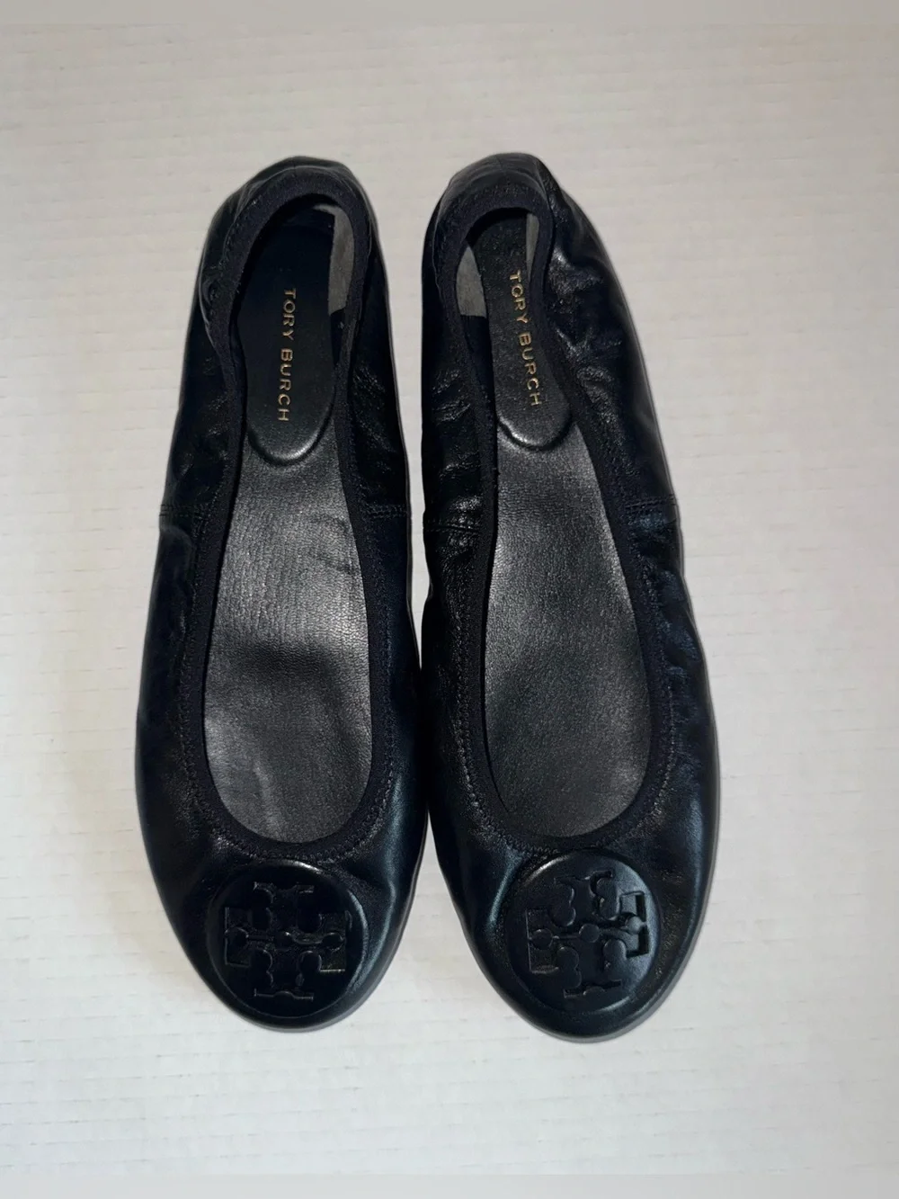TORY BURCH Perfect Black Leather REVA Travel Foldable Comfort Ballet Flats 8.5